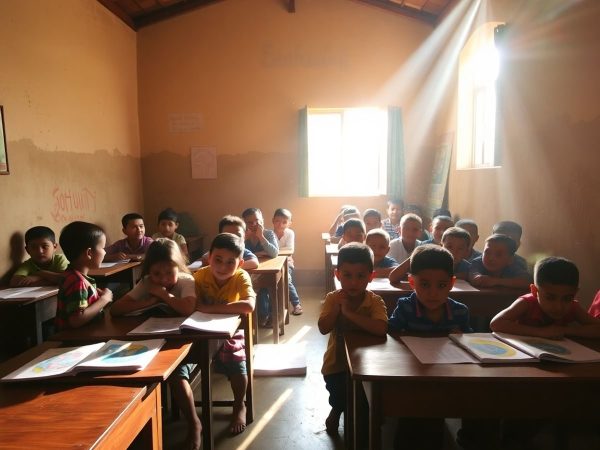 Copii zâmbitori în clasă rurală